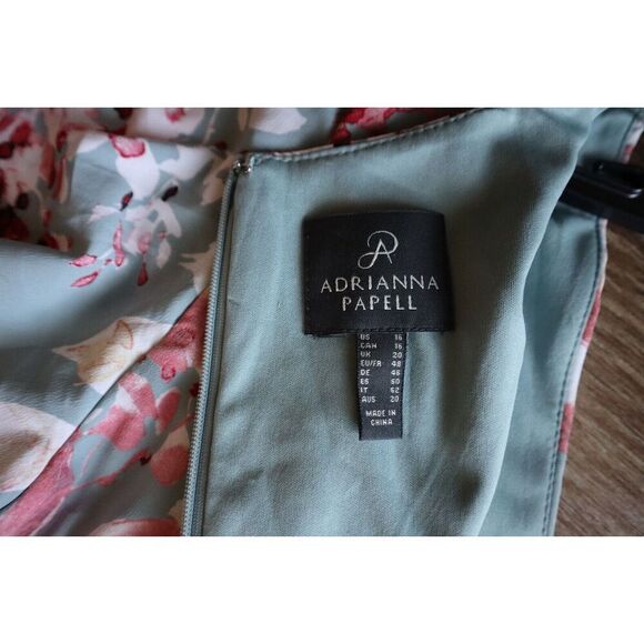 Adrianna Papell Sz 16 Aqua Multi Floral Printed Surplice Fit & Flare Dress - Picture 3 of 14
